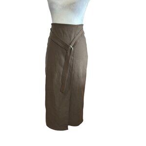 High-Waisted Faux Wrap Midi Skirt D-Ring Belt Dark Academia Office Siren W 26